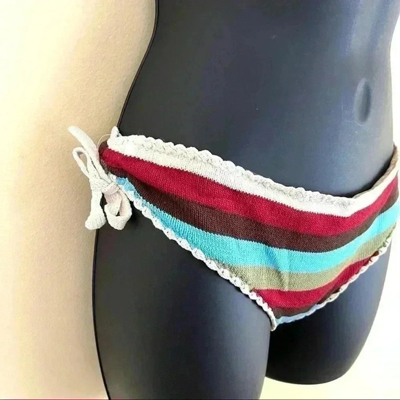 Hotkiss Knitted Striped Spaghetti Strap Tie Accent Bikini Set Size M - Picture 6 of 14